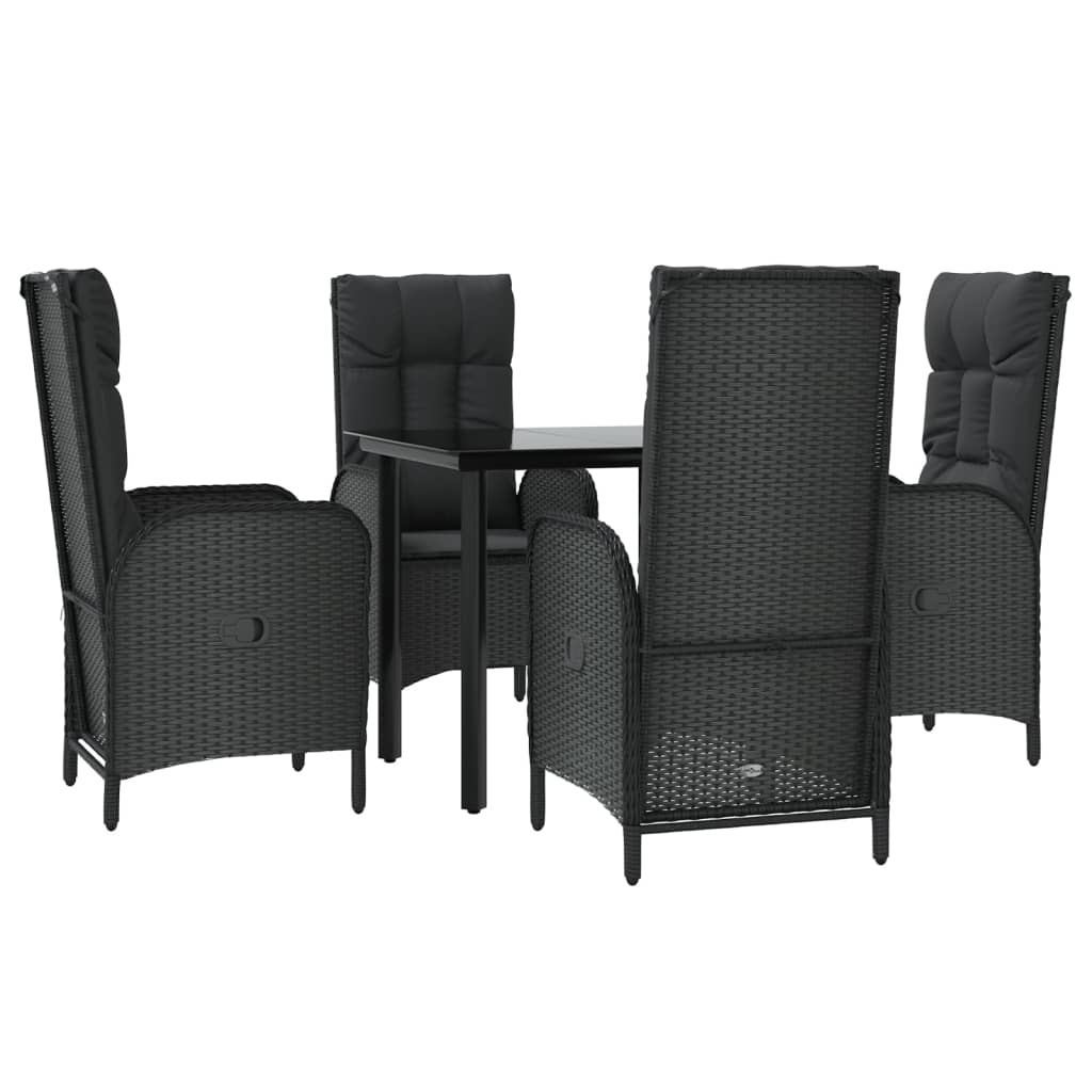 5 részes fekete polyrattan kerti étkezőgarnitúra párnákkal