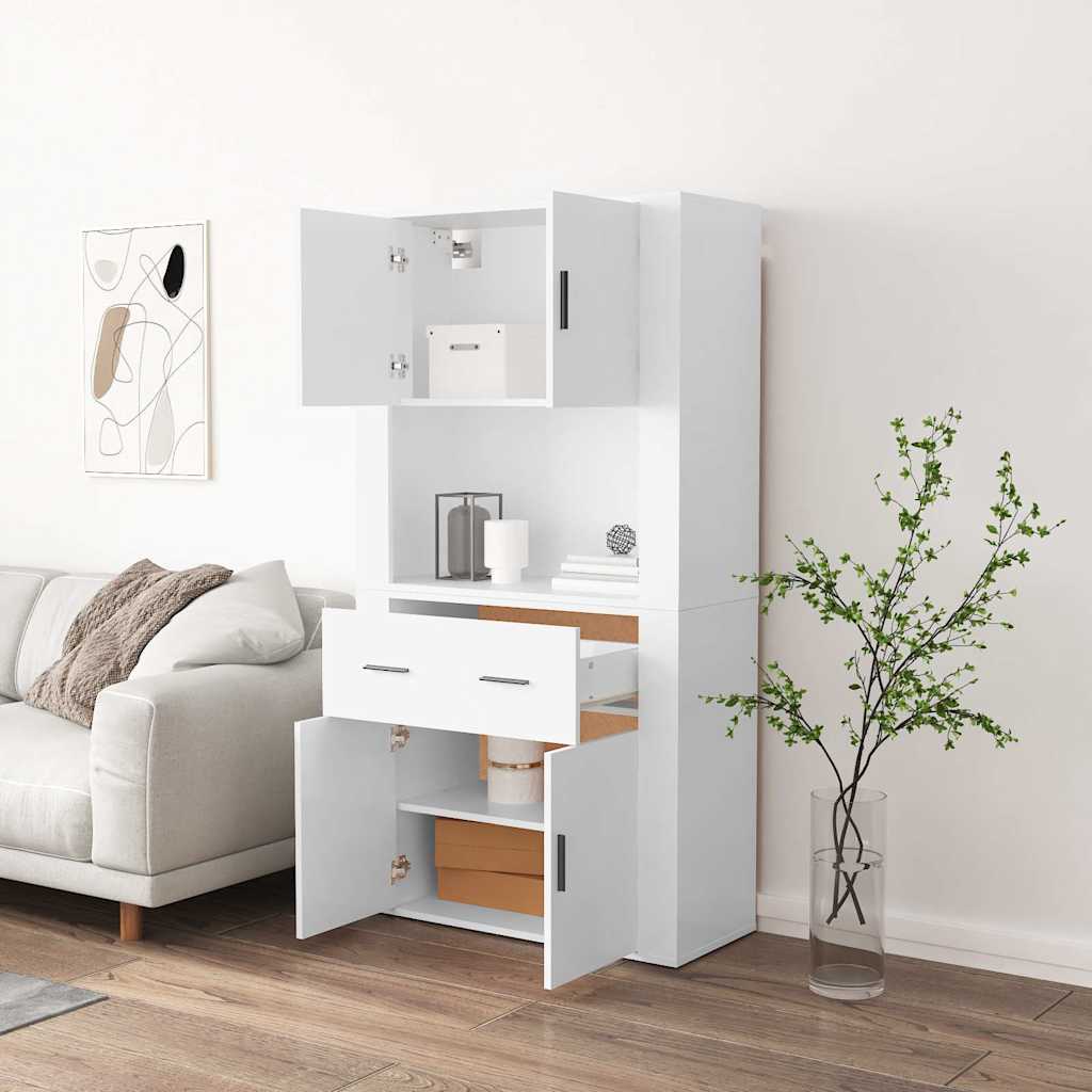 fehér szerelt fa magasszekrény