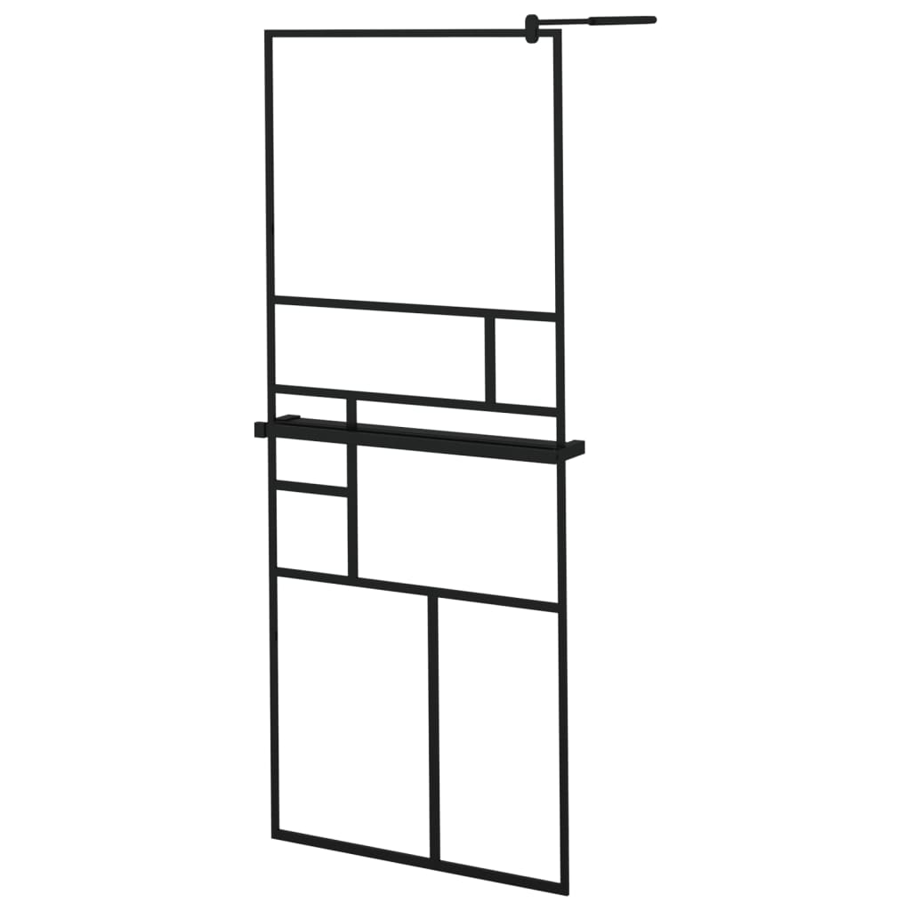 fekete ESG üveg és alumínium zuhanyfal polccal 80 x 195 cm