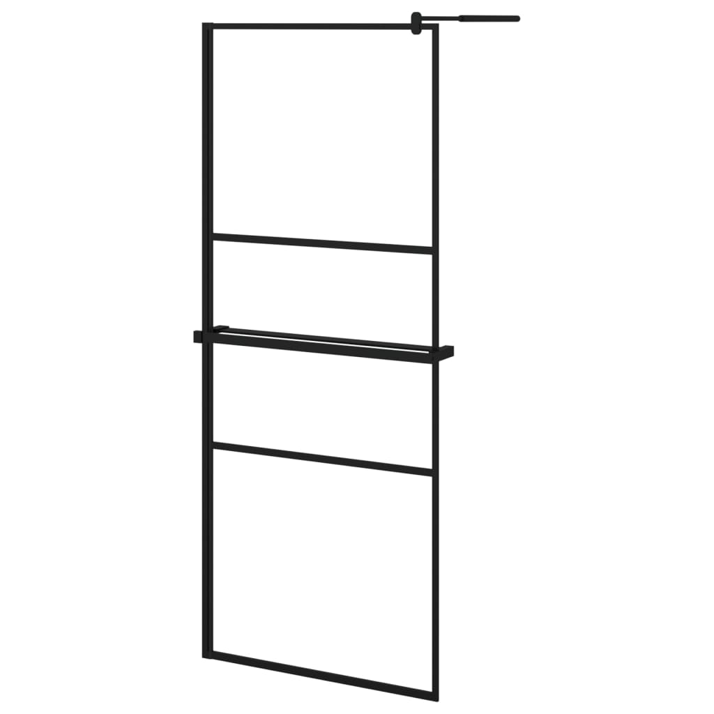 fekete ESG üveg és alumínium zuhanyfal polccal 80 x 195 cm
