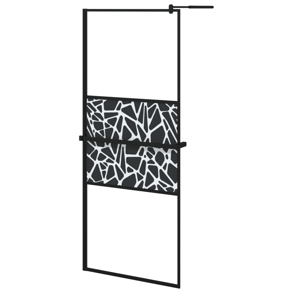 fekete ESG üveg és alumínium zuhanyfal polccal 80 x 195 cm