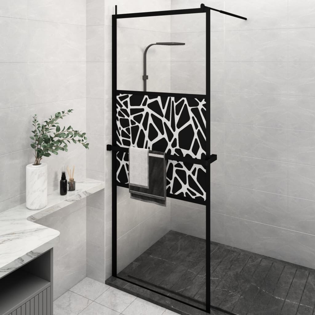 fekete ESG üveg és alumínium zuhanyfal polccal 80 x 195 cm
