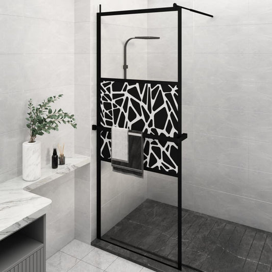 fekete ESG üveg és alumínium zuhanyfal polccal 80 x 195 cm