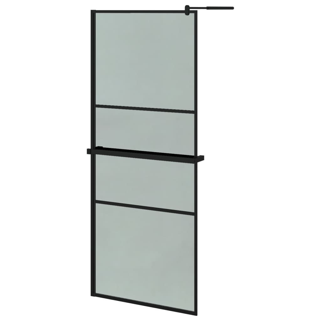 fekete ESG üveg és alumínium zuhanyfal polccal 80 x 195 cm