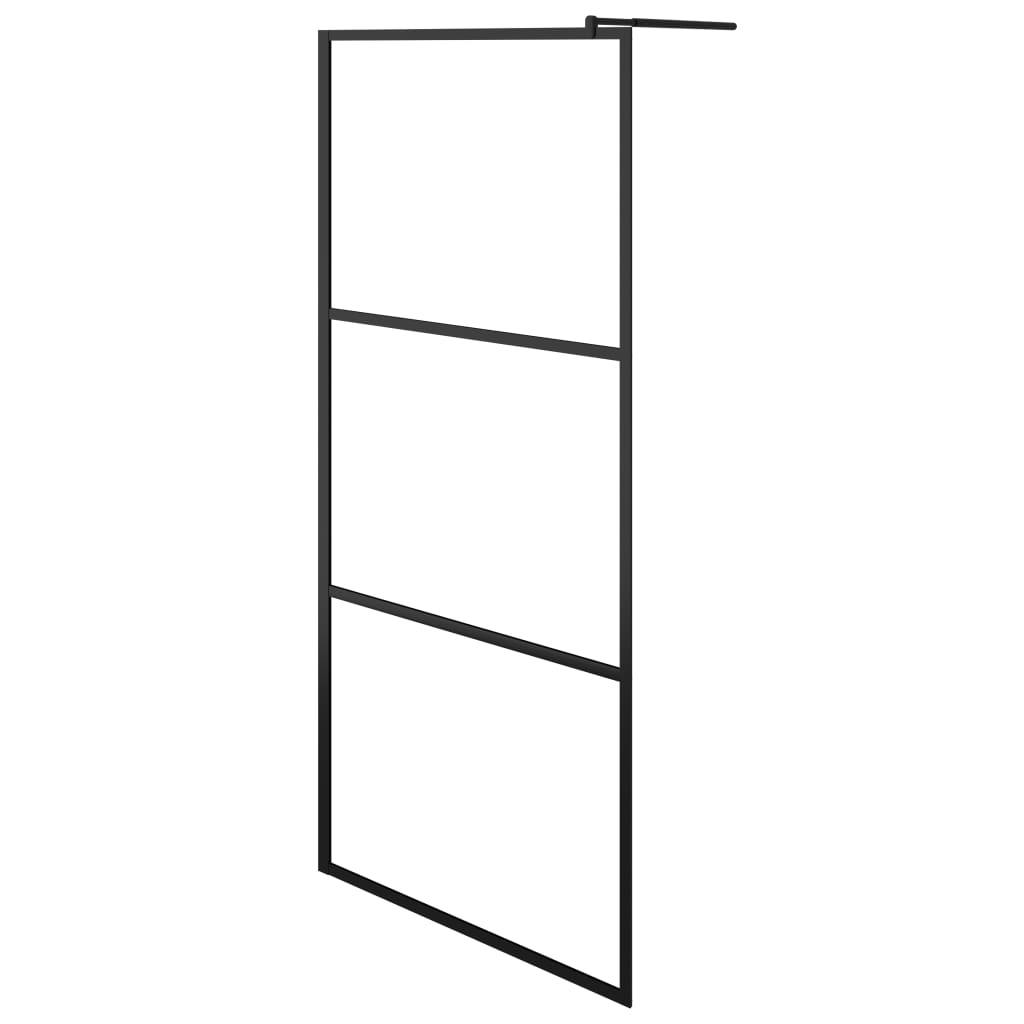 fekete ESG üveg és alumínium zuhanyfal polccal 90 x 195 cm