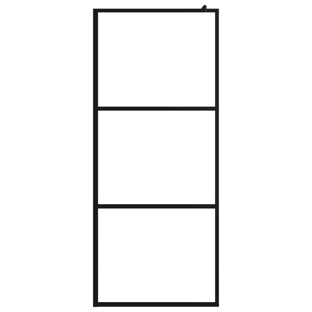 fekete ESG üveg és alumínium zuhanyfal polccal 90 x 195 cm