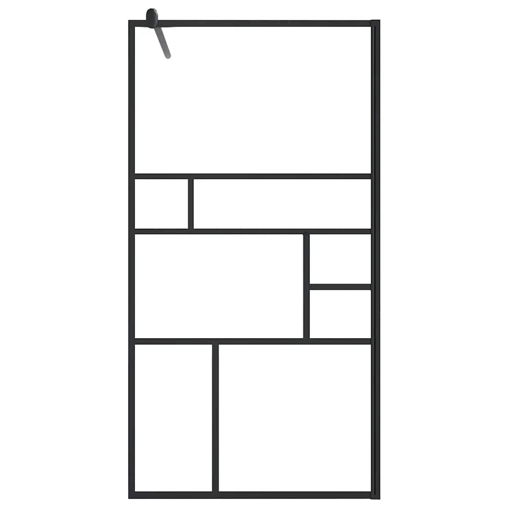 fekete ESG üveg és alumínium zuhanyfal polccal 90 x 195 cm