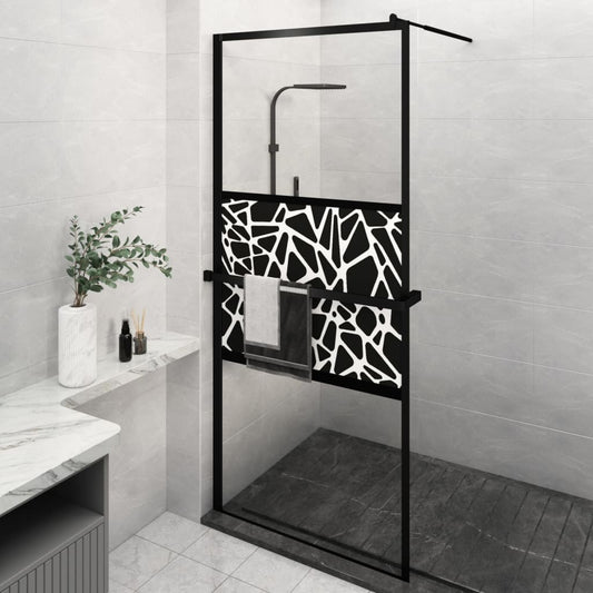 fekete ESG üveg és alumínium zuhanyfal polccal 90 x 195 cm