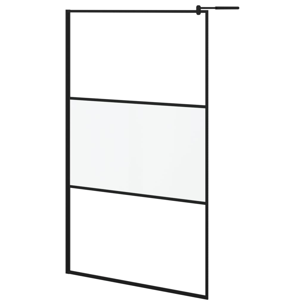 fekete ESG üveg és alumínium zuhanyfal polccal 115x195 cm