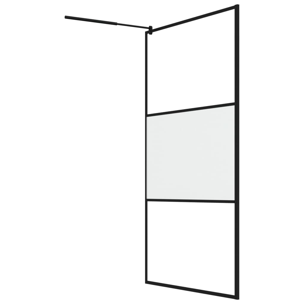 fekete ESG üveg és alumínium zuhanyfal polccal 115x195 cm