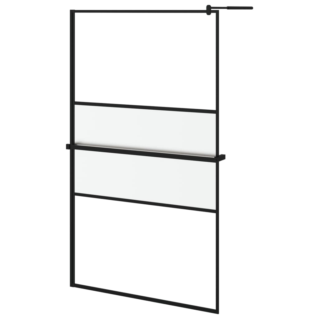 fekete ESG üveg és alumínium zuhanyfal polccal 115x195 cm