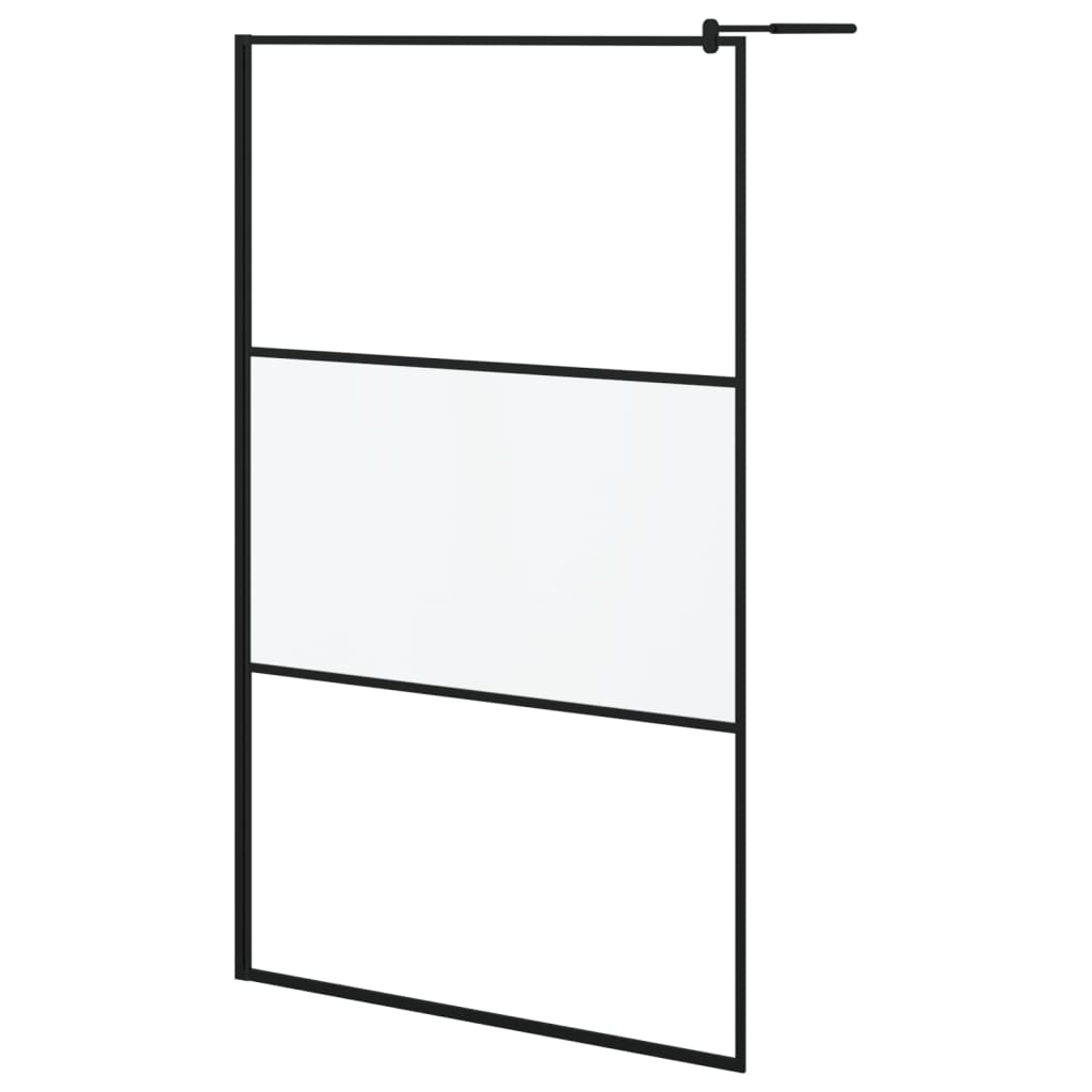 fekete ESG üveg és alumínium zuhanyfal polccal 115x195 cm