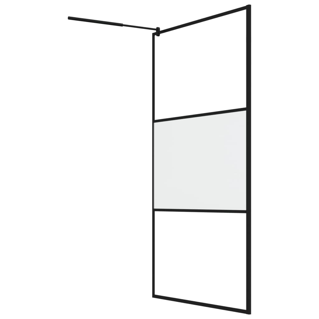 fekete ESG üveg és alumínium zuhanyfal polccal 115x195 cm