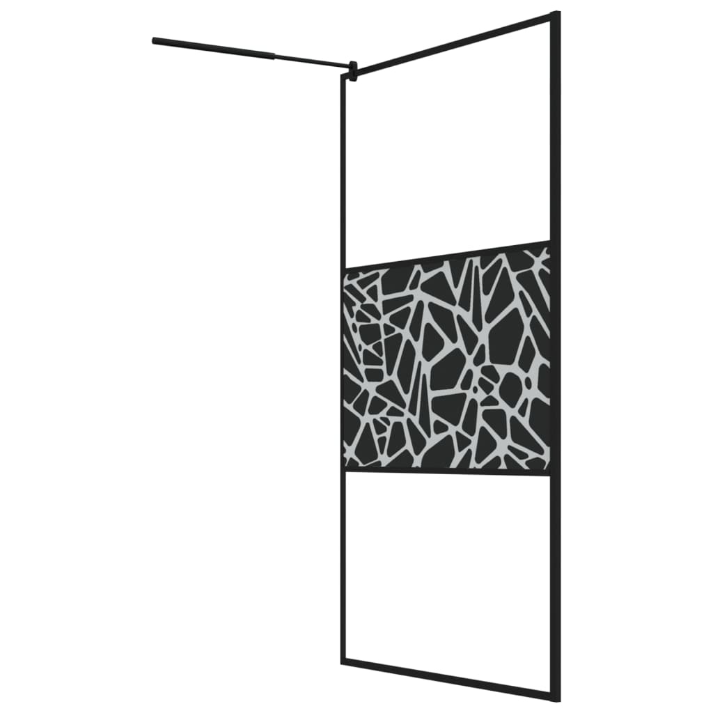 fekete ESG üveg és alumínium zuhanyfal polccal 115x195 cm