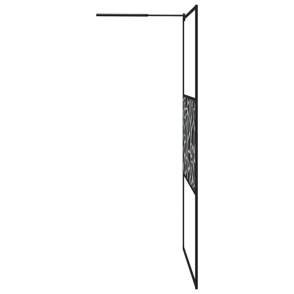 fekete ESG üveg és alumínium zuhanyfal polccal 115x195 cm