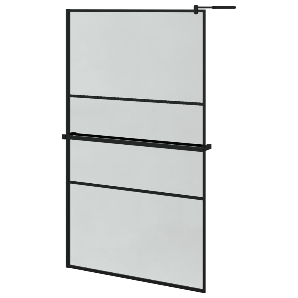 fekete ESG üveg és alumínium zuhanyfal polccal 115x195 cm