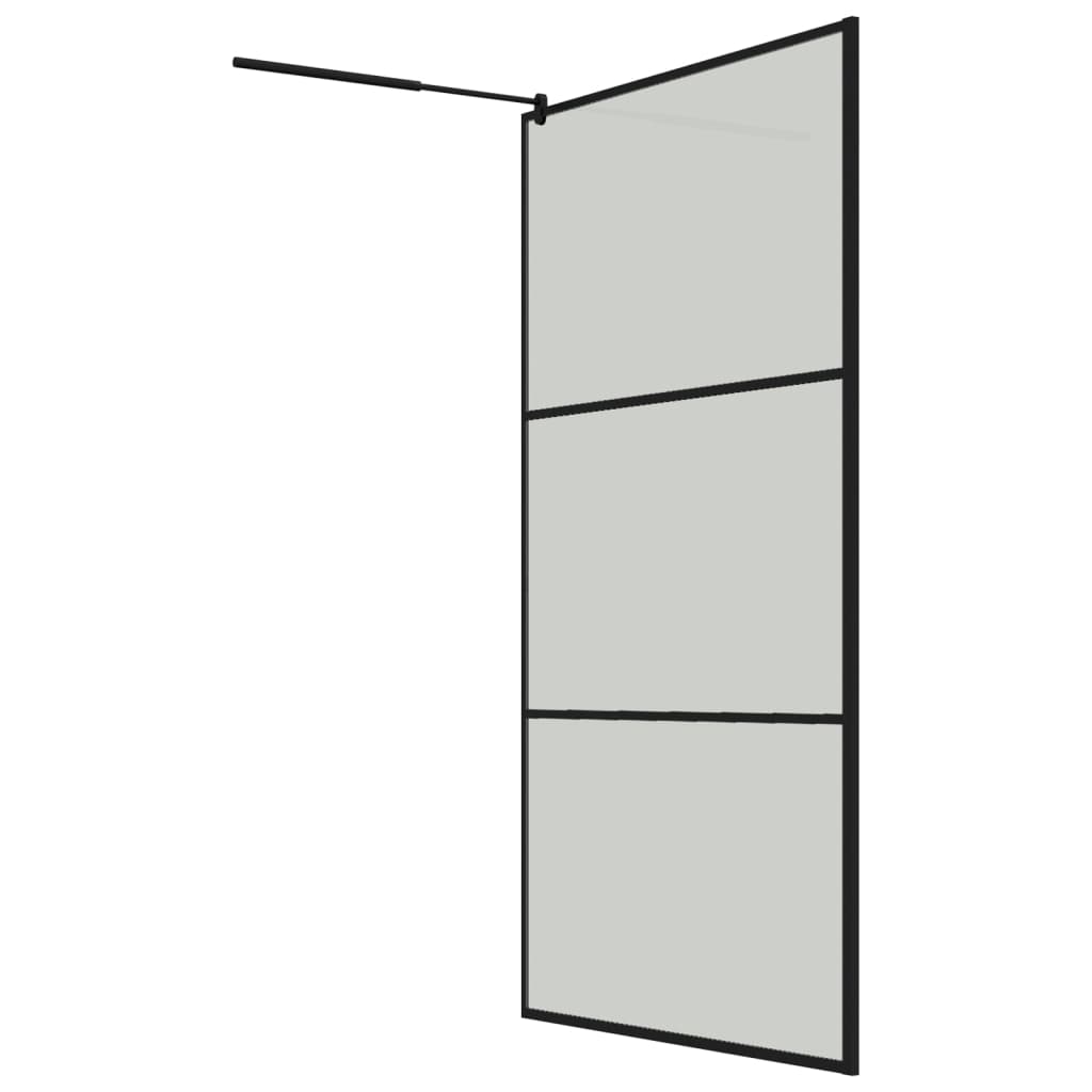 fekete ESG üveg és alumínium zuhanyfal polccal 115x195 cm