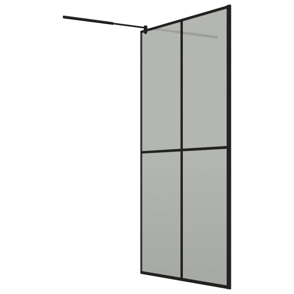 fekete ESG üveg és alumínium zuhanyfal polccal 118 x 190 cm
