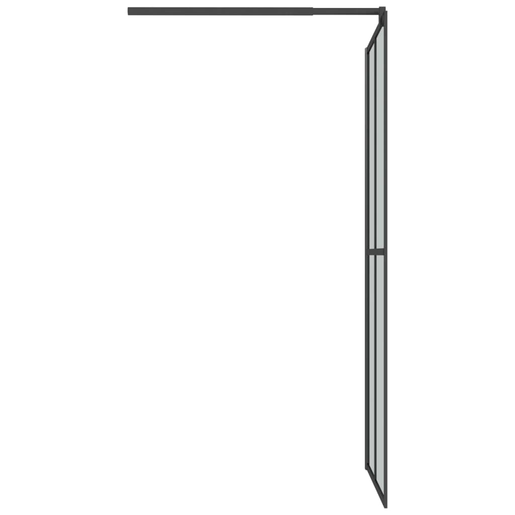 fekete ESG üveg és alumínium zuhanyfal polccal 118 x 190 cm