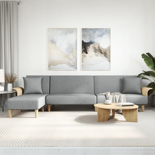 világosszürke L-alakú szövet kanapéágy 279x140x70 cm
