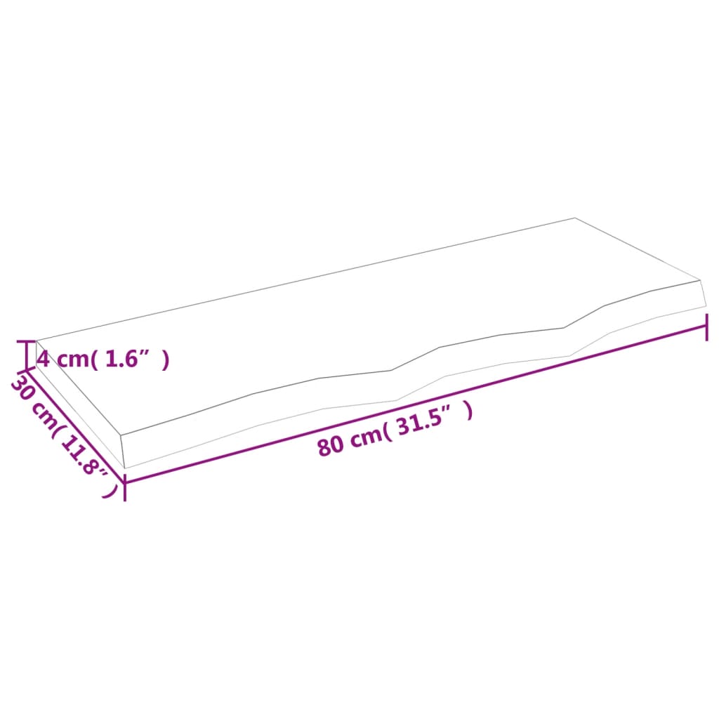 kezeletlen tömör fa fürdőszobai pult 80x30x(2-4) cm
