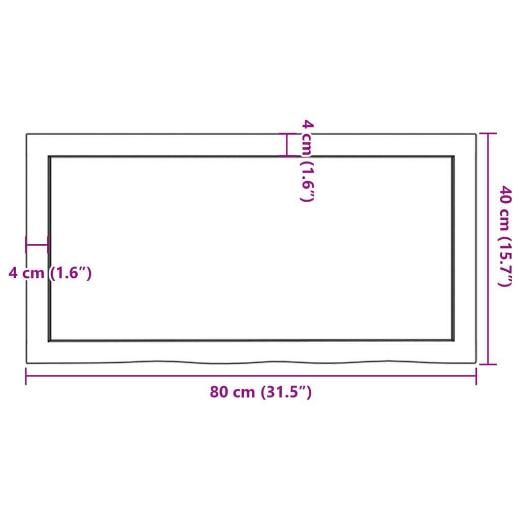 kezeletlen tömör fa fürdőszobai pult 80x40x(2-6) cm