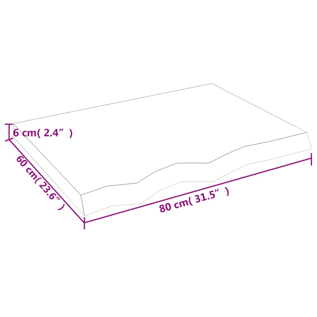 kezeletlen tömör fa fürdőszobai pult 80x60x(2-6) cm