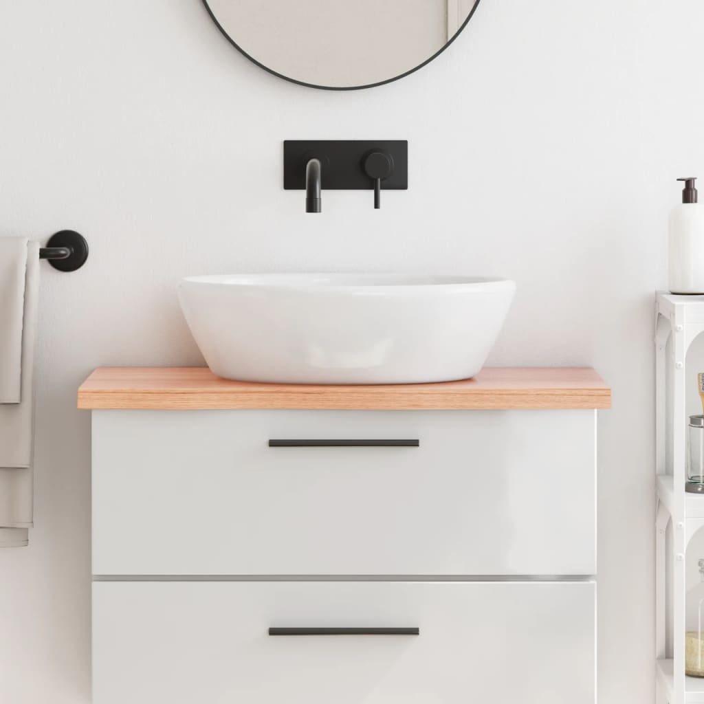 világosbarna kezelt tömör fa fürdőszobai pult 80x40x(2-4) cm