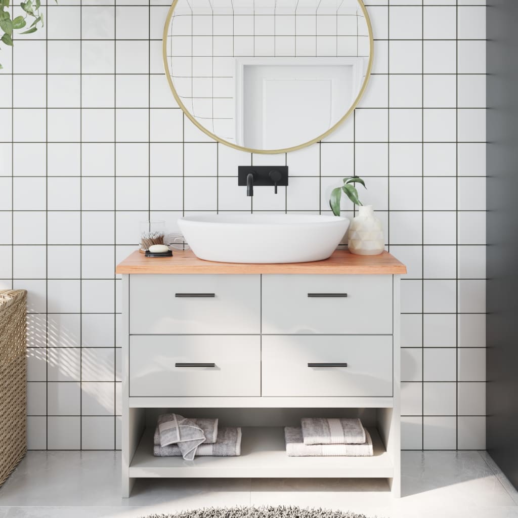 világosbarna kezelt tömör fa fürdőszobai pult 100x30x2 cm