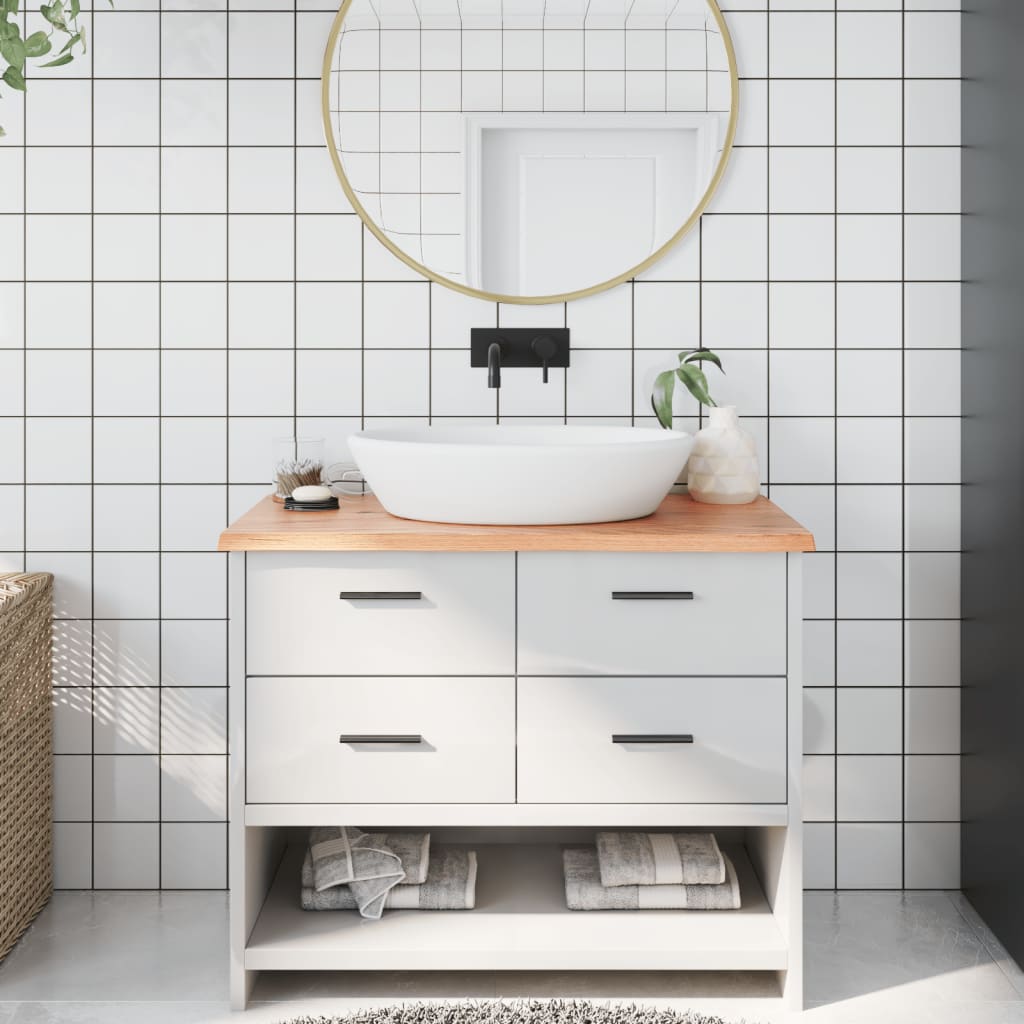 világosbarna kezelt tömör fa fürdőszobai pult 100x40x2 cm