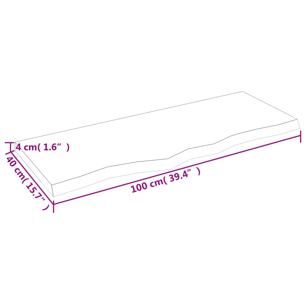 világosbarna kezelt tömör fa fürdőszobai pult 100x40x(2-4) cm