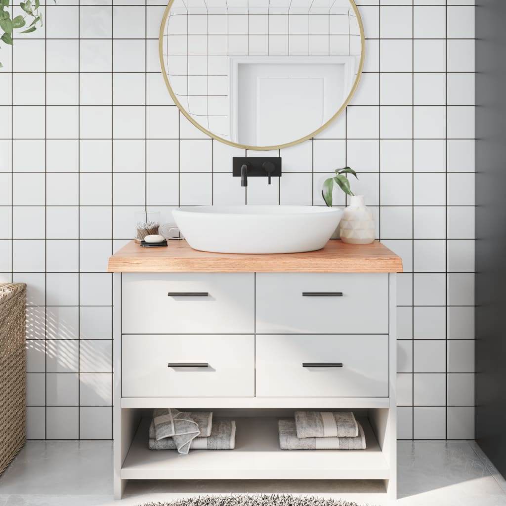 világosbarna kezelt tömör fa fürdőszobai pult 100x40x(2-6) cm