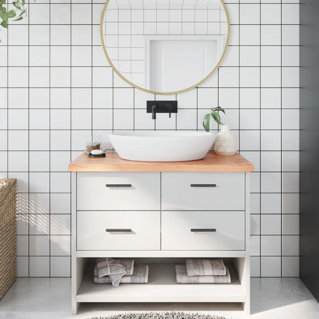 világosbarna kezelt tömör fa fürdőszobai pult 100x50x(2-4) cm