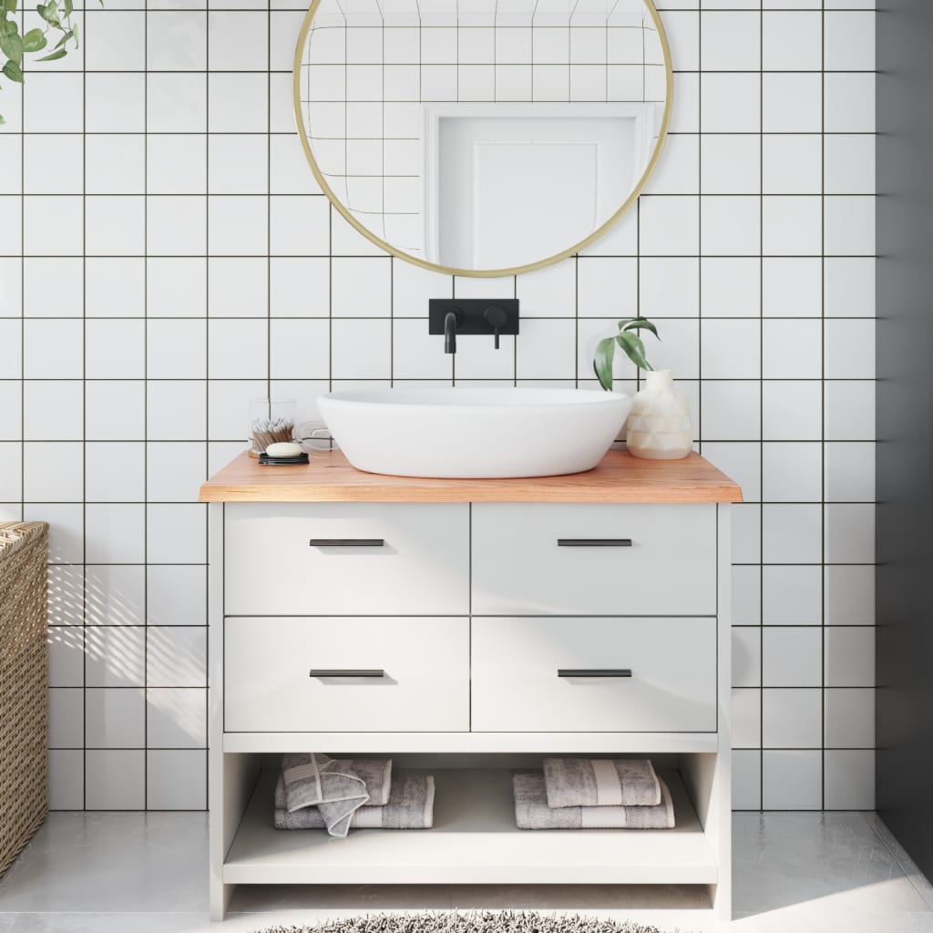 világosbarna kezelt tömör fa fürdőszobai pult 100x60x2 cm