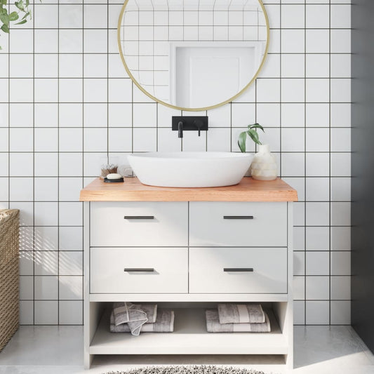 világosbarna kezelt tömör fa fürdőszobai pult 100x60x(2-6) cm