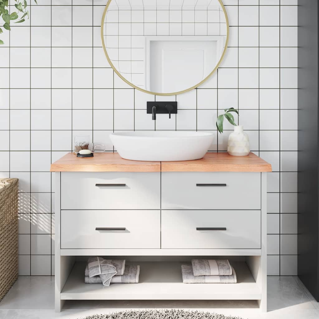 világosbarna kezelt tömör fa fürdőszobai pult 120x50x(2-4) cm