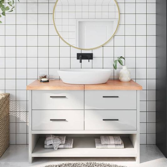 világosbarna kezelt tömör fa fürdőszobai pult 120x50x(2-4) cm