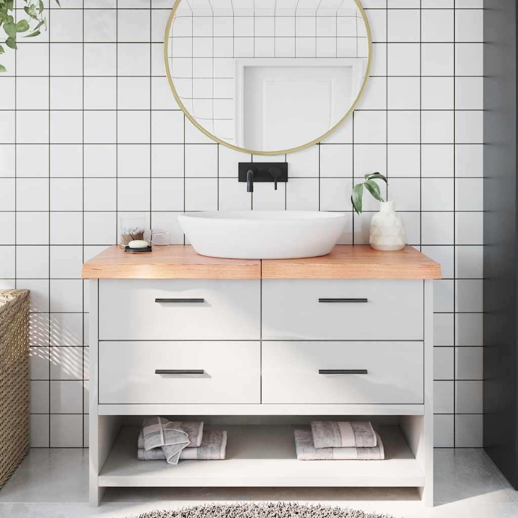 világosbarna kezelt tömör fa fürdőszobai pult 120x50x(2-6) cm