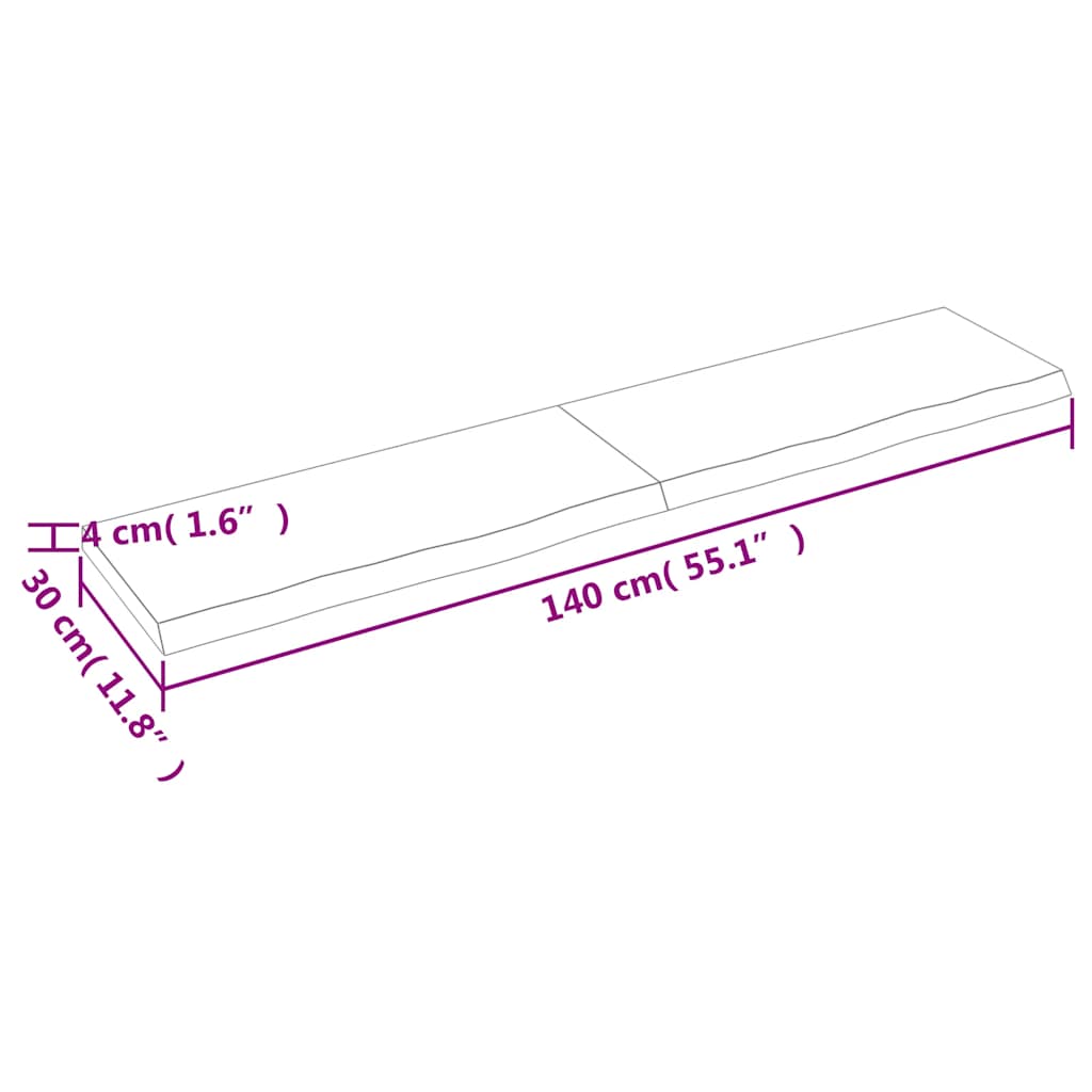 világosbarna kezelt tömör fa fürdőszobai pult 140x30x(2-4) cm