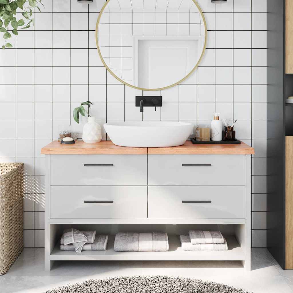 világosbarna kezelt tömör fa fürdőszobai pult 140x30x(2-4) cm