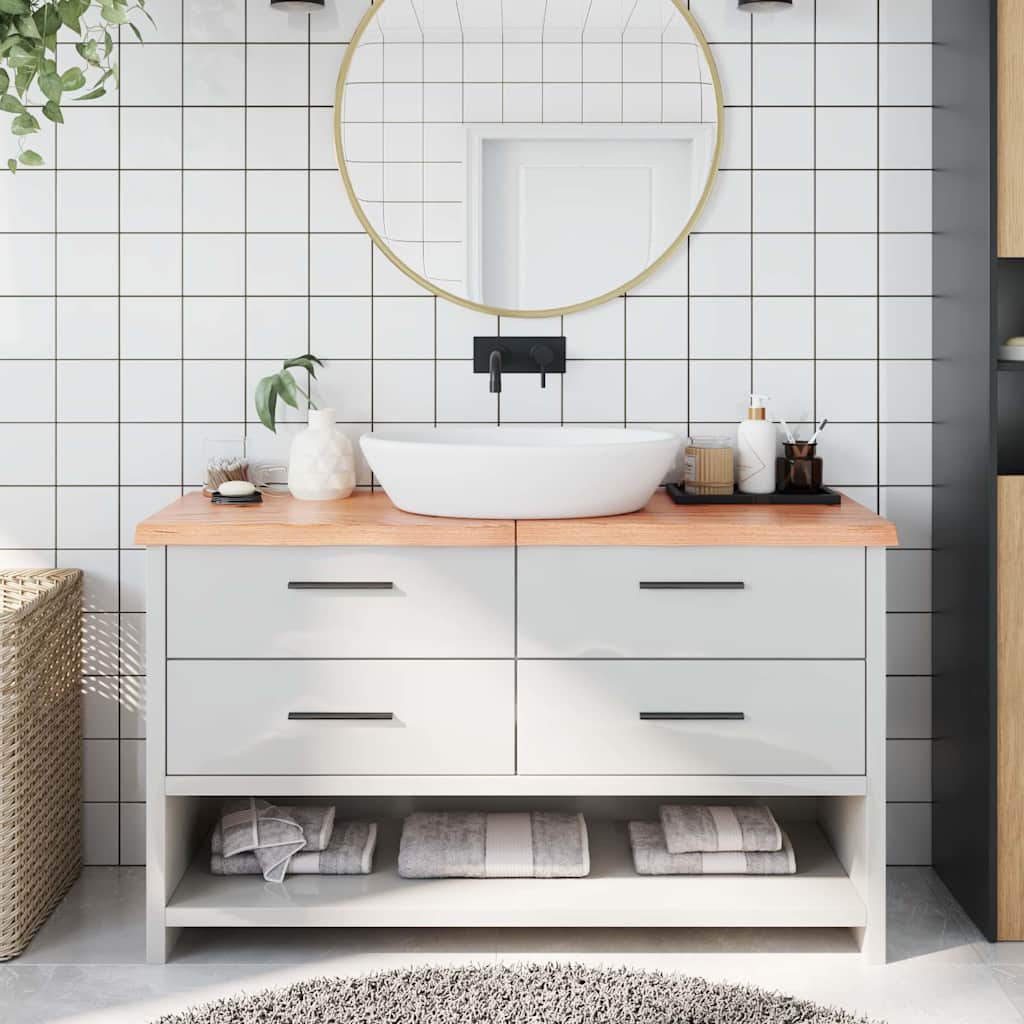 világosbarna kezelt tömör fa fürdőszobai pult 140x40x(2-4) cm