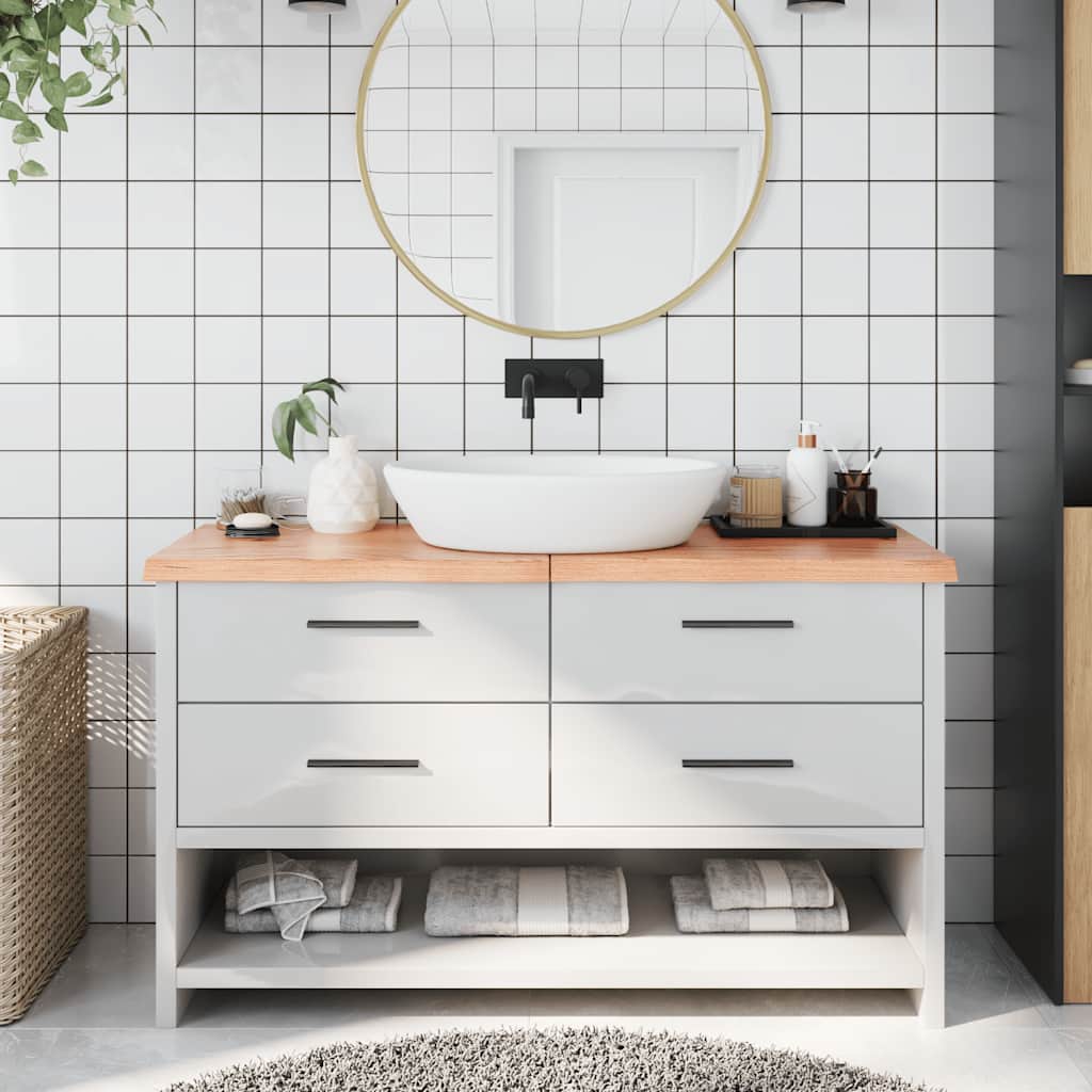 világosbarna kezelt tömör fa fürdőszobai pult 140x50x(2-4) cm