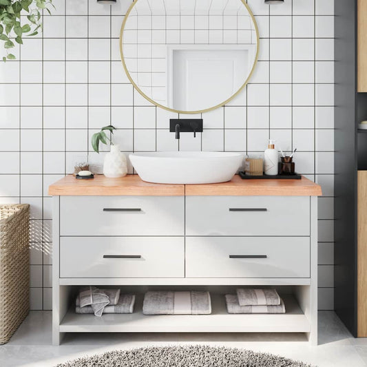 világosbarna kezelt tömör fa fürdőszobai pult 140x50x(2-6) cm