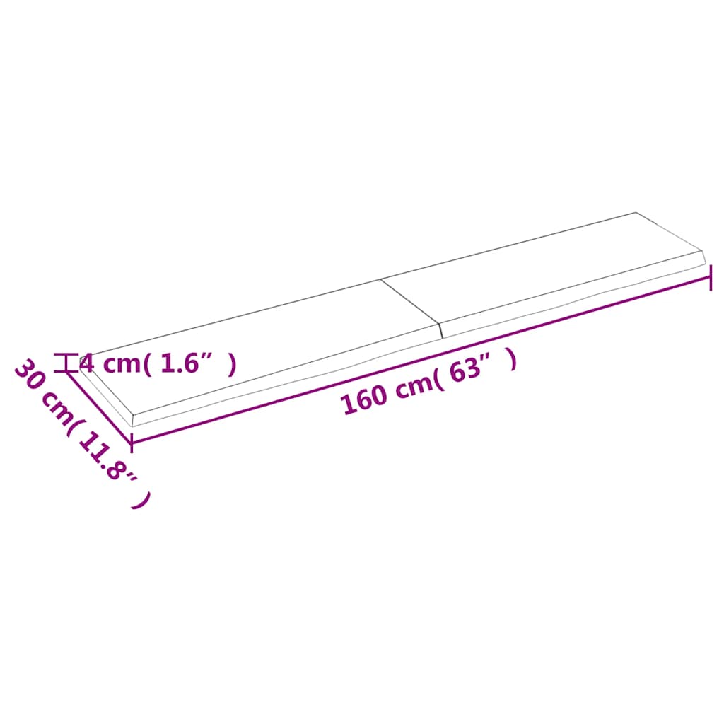 világosbarna kezelt tömör fa fürdőszobai pult 160x30x(2-4) cm