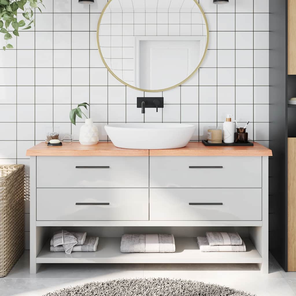 világosbarna kezelt tömör fa fürdőszobai pult 160x30x(2-4) cm