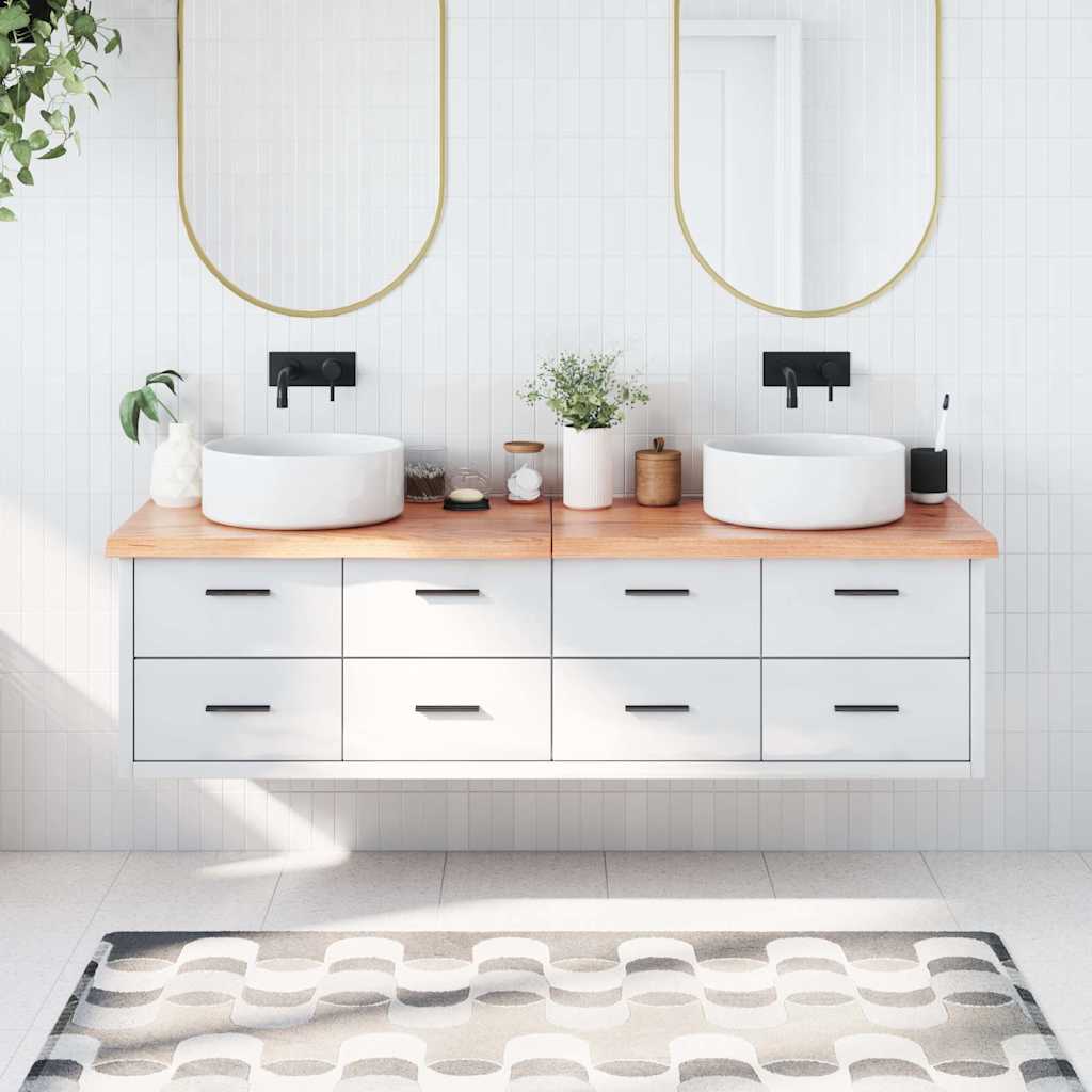 világosbarna kezelt tömör fa fürdőszobai pult 180x50x(2-4) cm