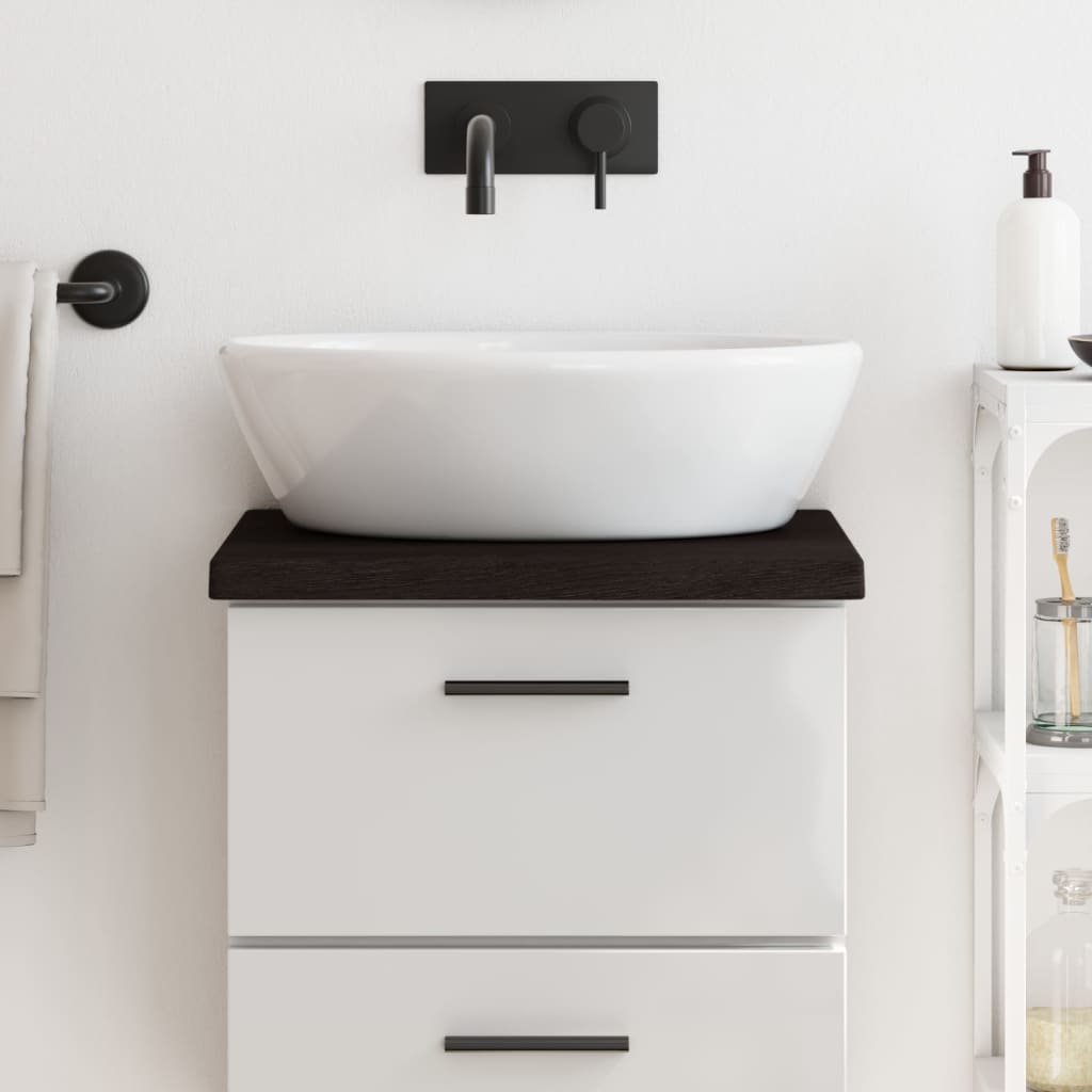 sötétbarna kezelt tömör fa fürdőszobai pult 40x30x(2-4) cm