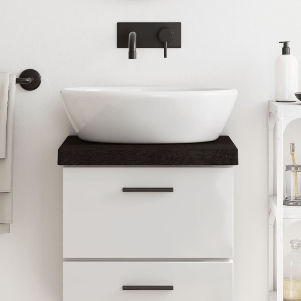 sötétbarna kezelt tömör fa fürdőszobai pult 40x30x(2-6) cm
