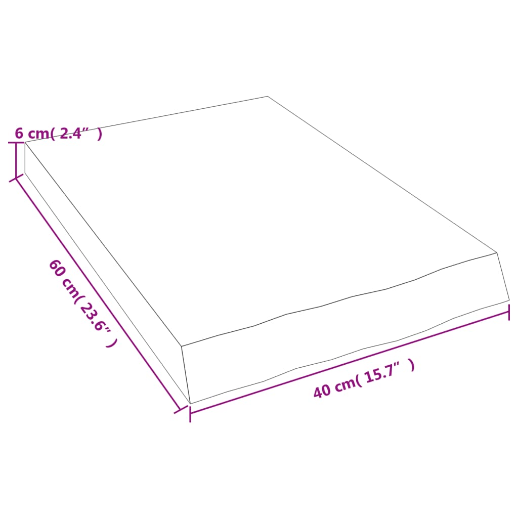 sötétbarna kezelt tömör fa fürdőszobai pult 40x60x(2-6) cm