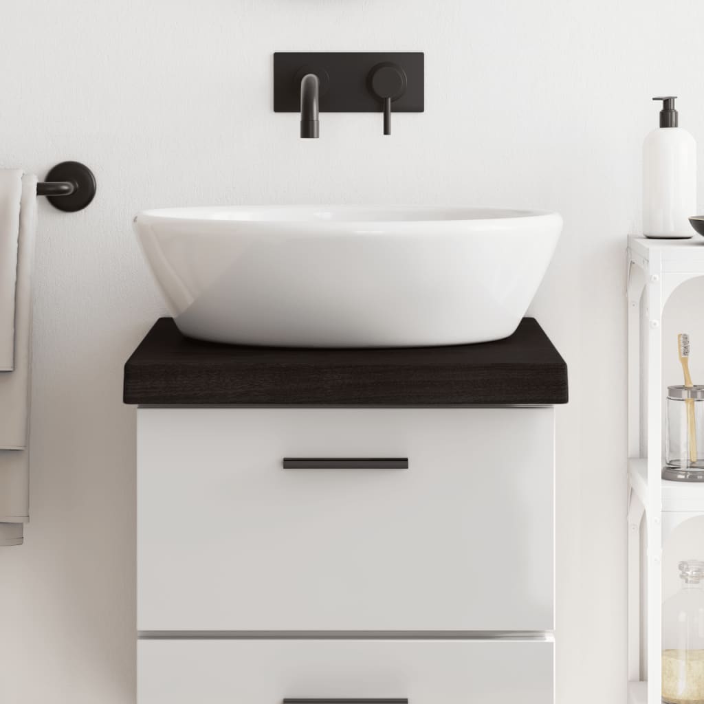sötétbarna kezelt tömör fa fürdőszobai pult 40x60x(2-6) cm